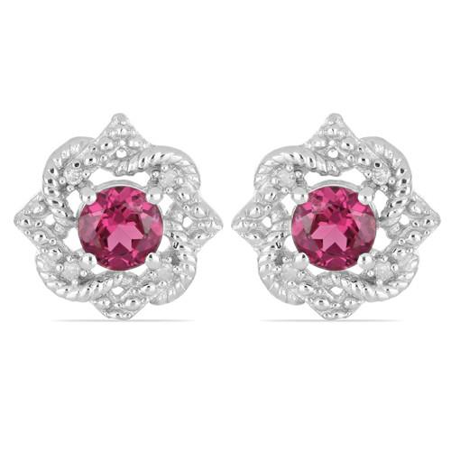 STERLING SILVER NATURAL RHODOLITE GEMSTONE STYLISH HALO EARRINGS